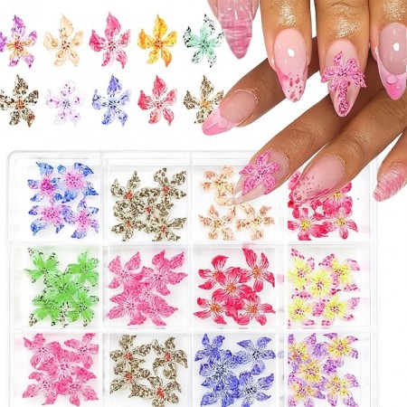 Negledekorasjoner, akryl 3D-blomster (12 varianter)