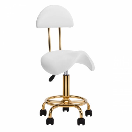 Arbeidsstol Cosmetic6001 med sadelsete og rygg, gull/hvit