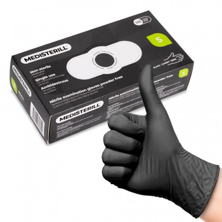 Medisterill Nitrilhansker, 100pk Sort, S