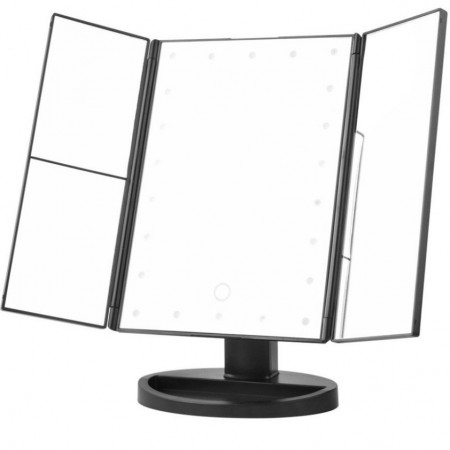 Mobilt sminkespeil med LED, sort