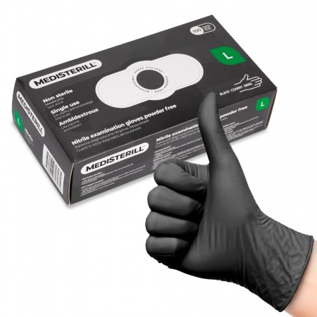 Medisterill Nitrilhansker, 100pk Sort, L