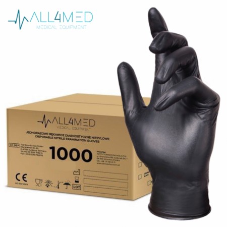 KARTONG:10X All4Med Sorte Nitrilhansker M