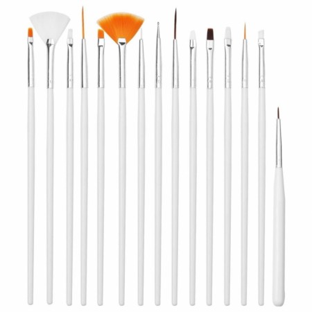 Børstesett med 15 børster til negledesign, WHITE